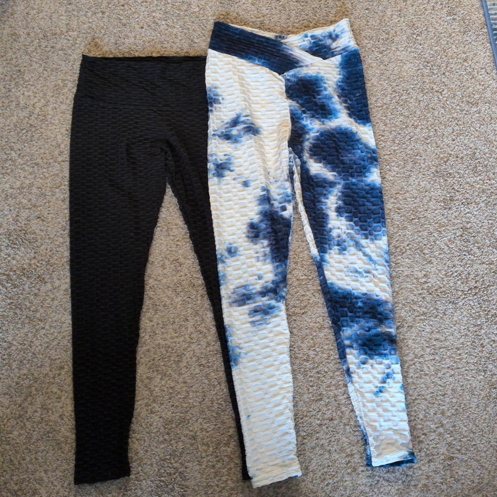Women's Black and Blue Tie-Dye Leggings Set